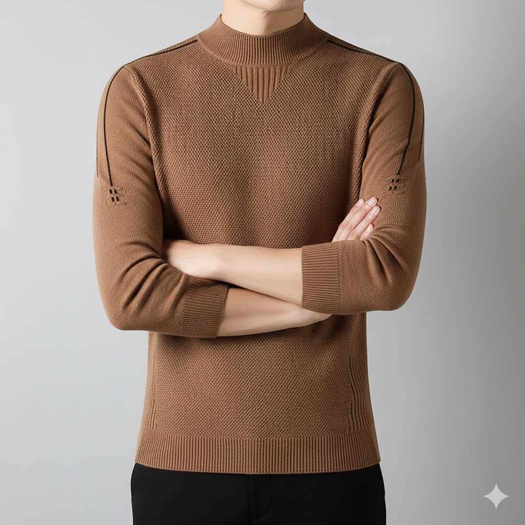 Finn Men’s Knit Sweater – Jacquard Knit Mock-Neck Pullover for Everyday Comfort