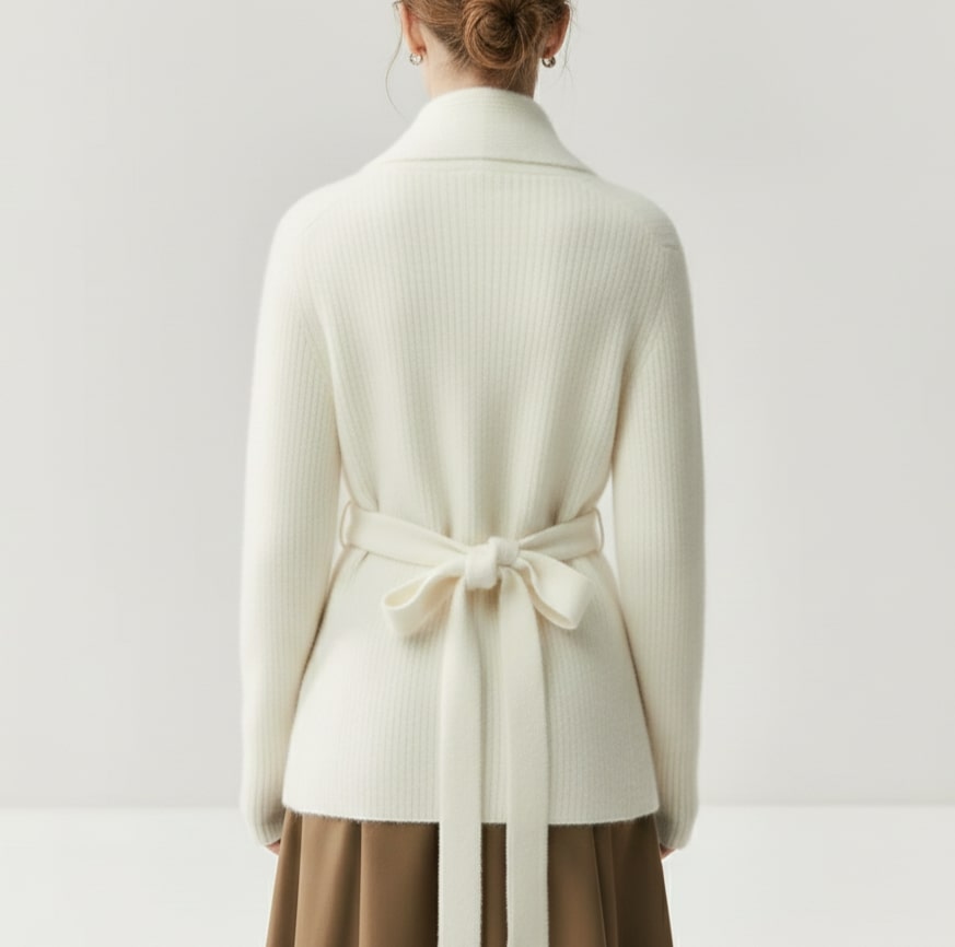 Alina Women’s Belted Cardigan – Soft  Wool Ribbed Knit with Waist Tie