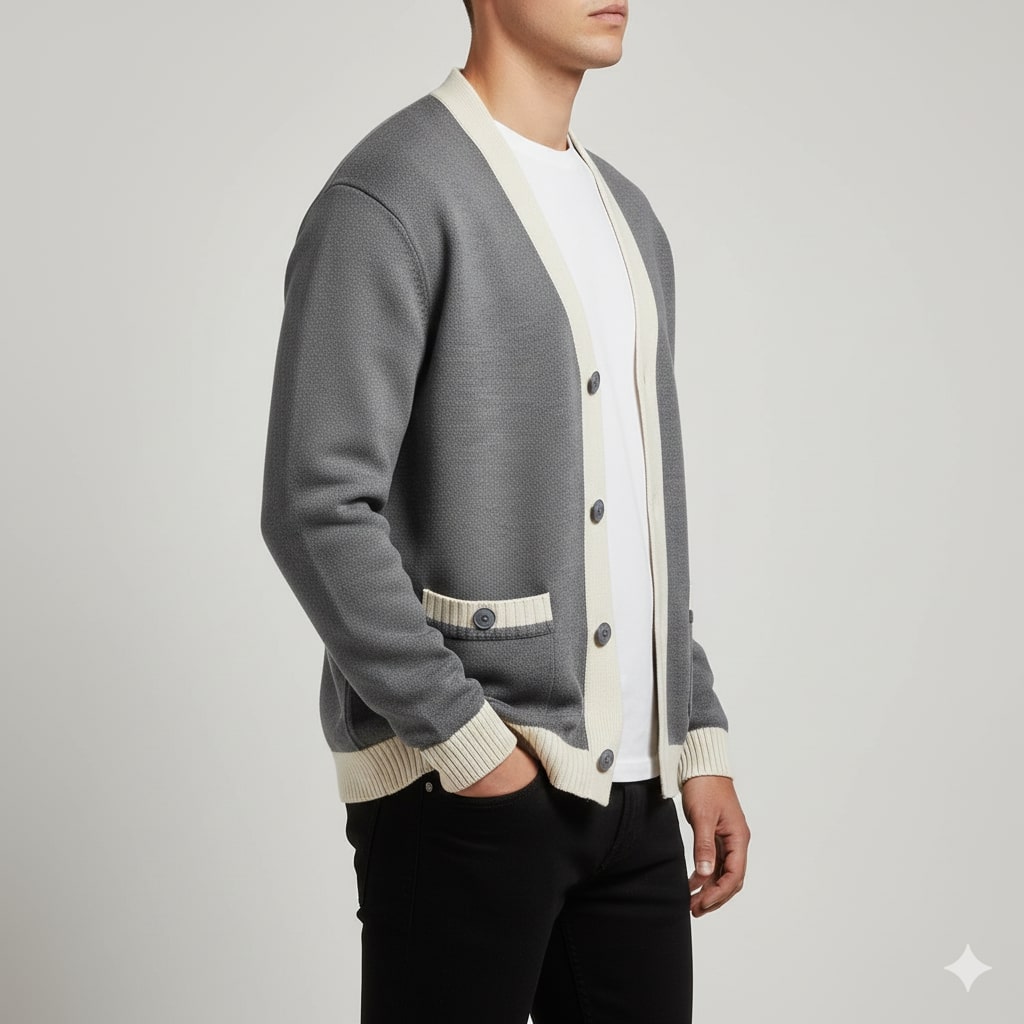 Sergey Men’s Cardigan – Two-Tone Button Placket Knitted Cardigan