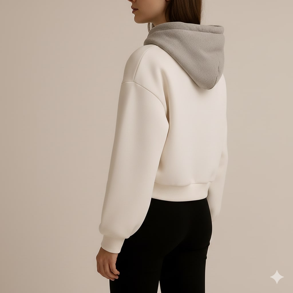 Elisa Women’s Cropped Cardigan – Puff Sleeve Zip-Up Knitted Hooded Cardigan