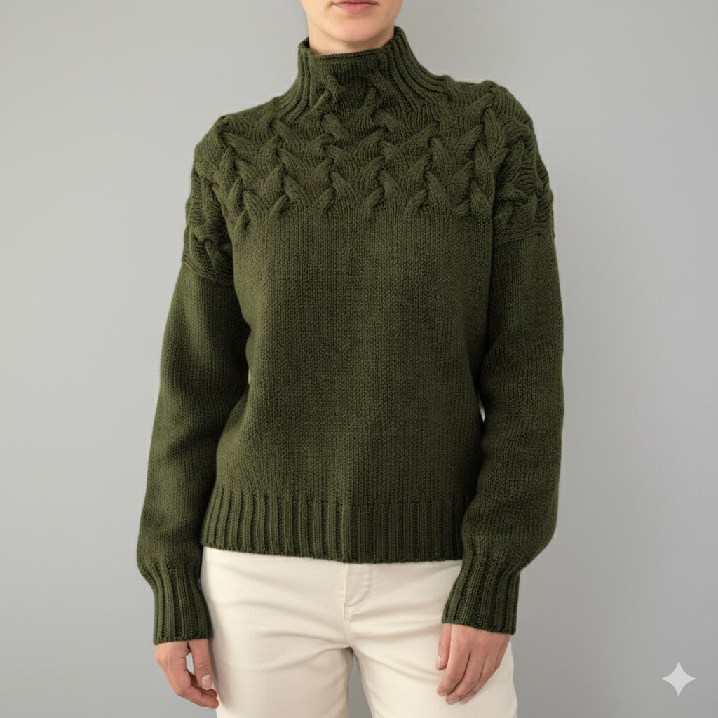 Yara Women’s Knit Jumper – Textured Soft High-Neck Pullover for Autumn