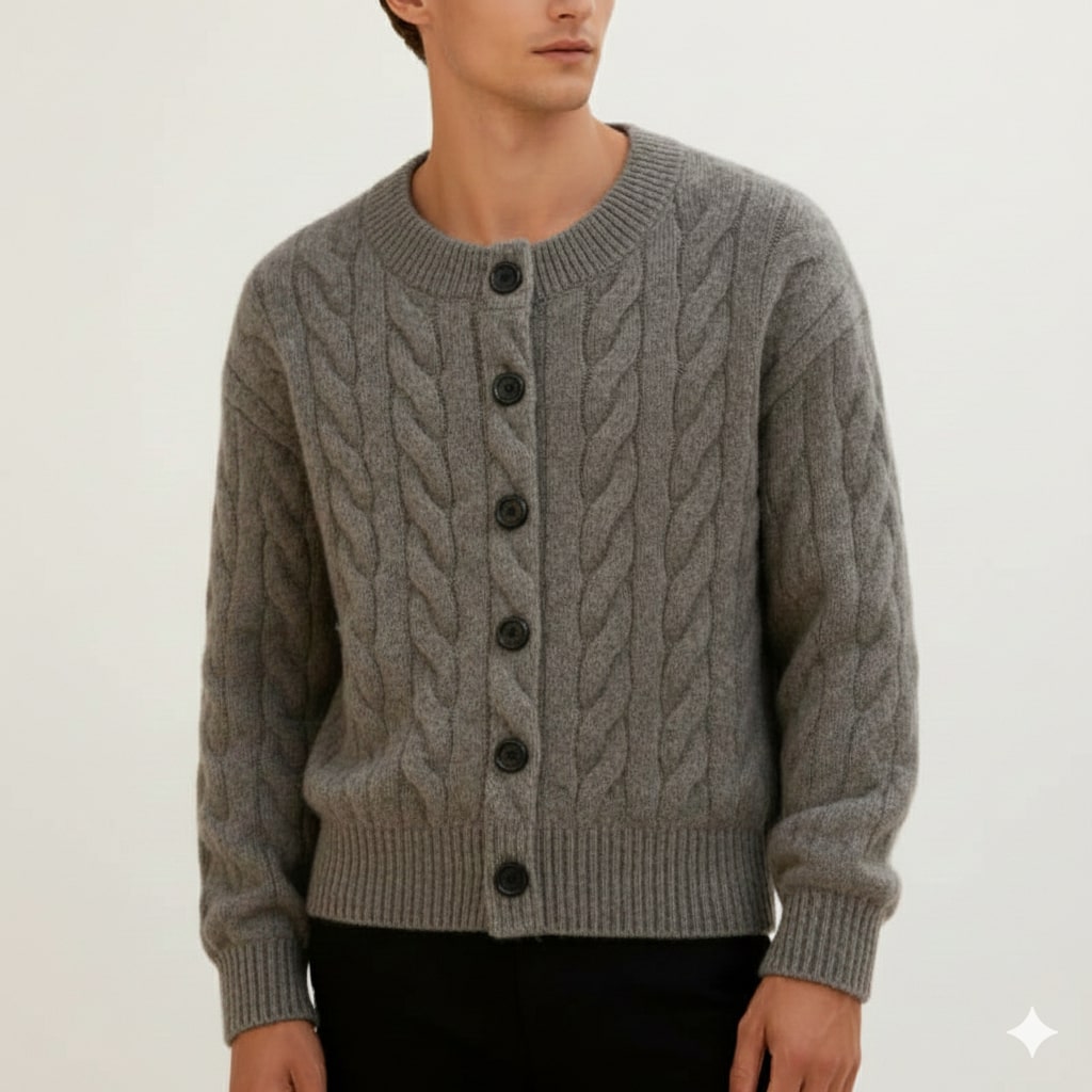 Anton Men’s Cardigan – Cable Knit Cardigan with Classic Button-Up Style