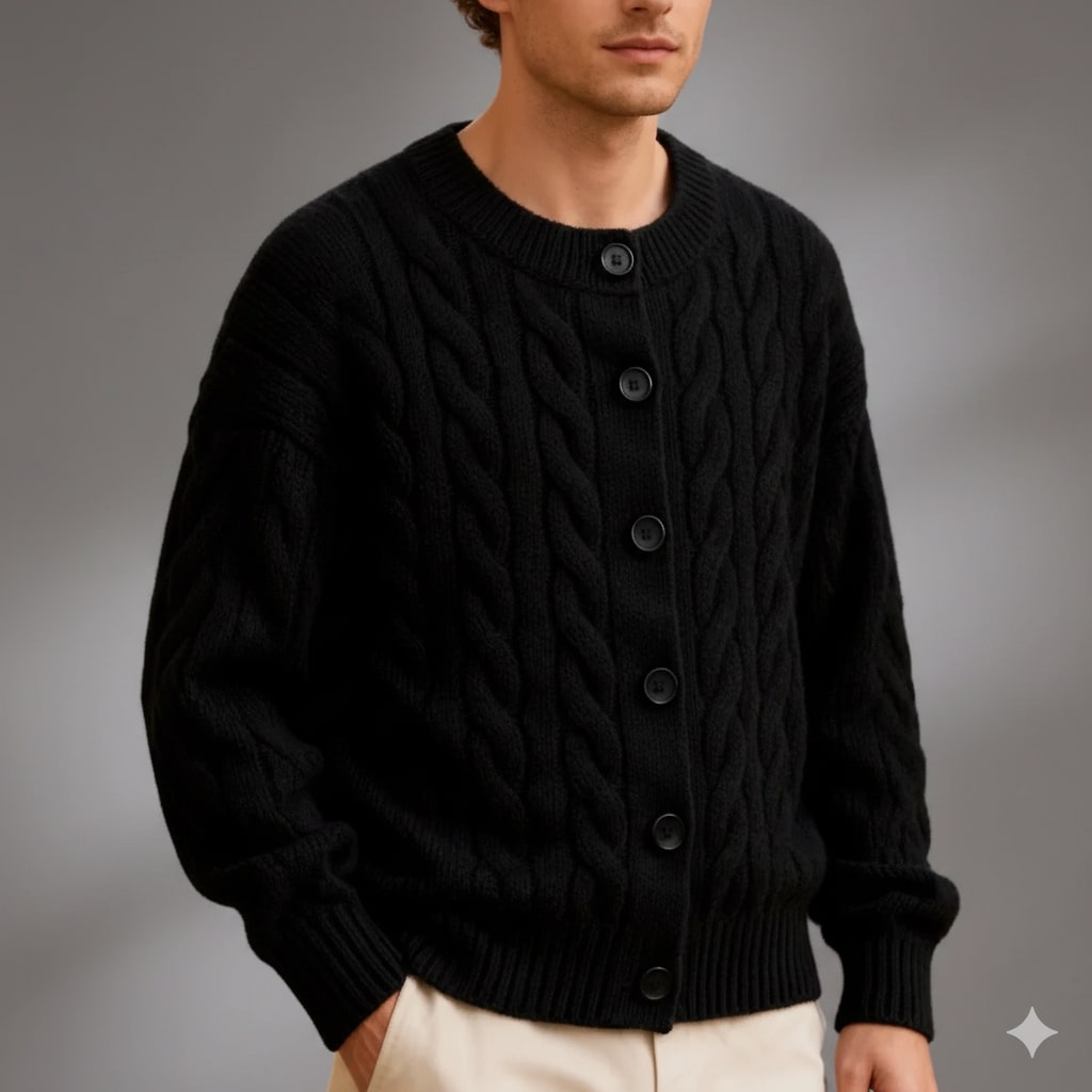 Anton Men’s Cardigan – Cable Knit Cardigan with Classic Button-Up Style
