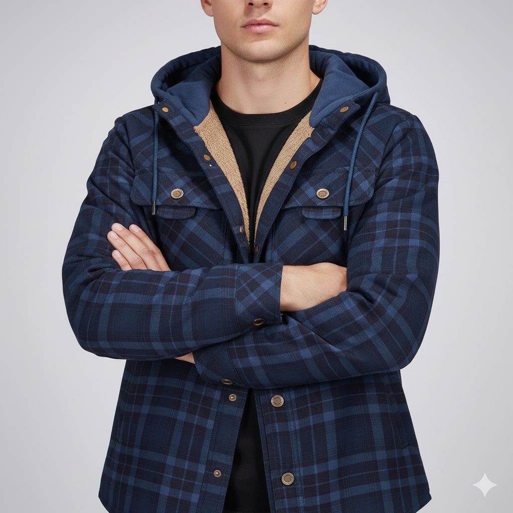 Florent Men’s Hoodie Jacket – Sherpa-Lined Flannel Hoodie for Winter Wear