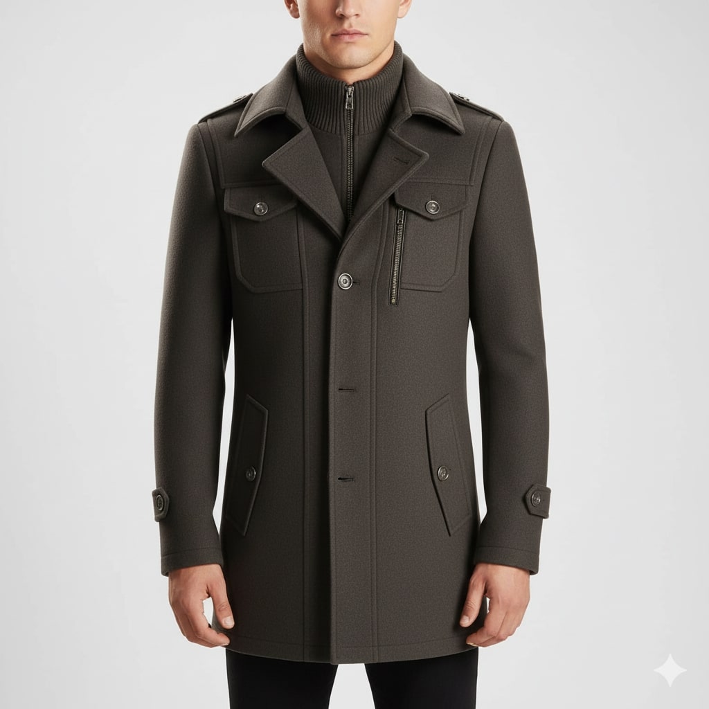 Orlando Men’s Wool Jacket – Wool Winter Coat with Tailored Collar & Utility Pocket