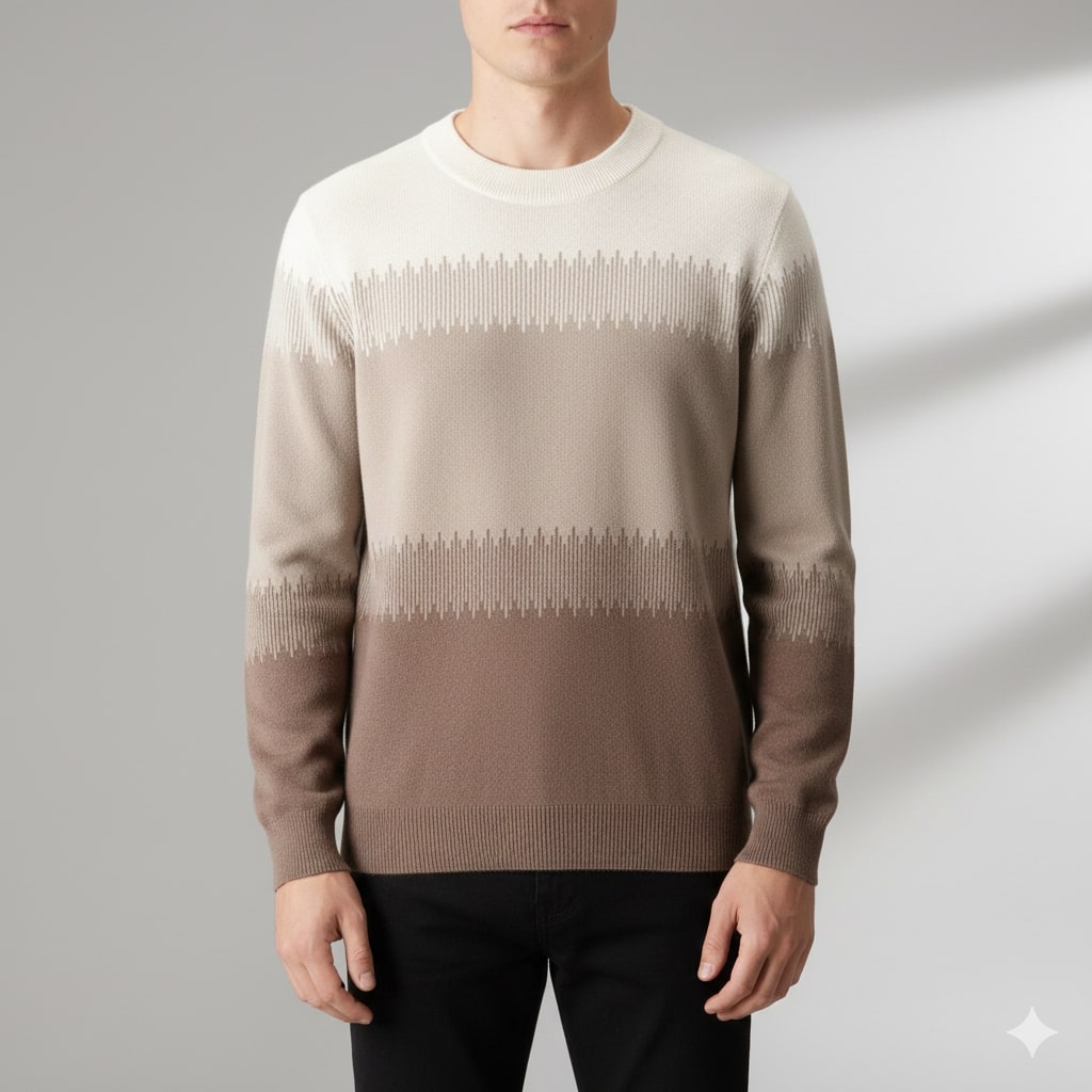 Ibrahim Men’s Wool Sweater – Ultra-Fine Knit with Tonal Gradient & Lightweight Fit Pullover