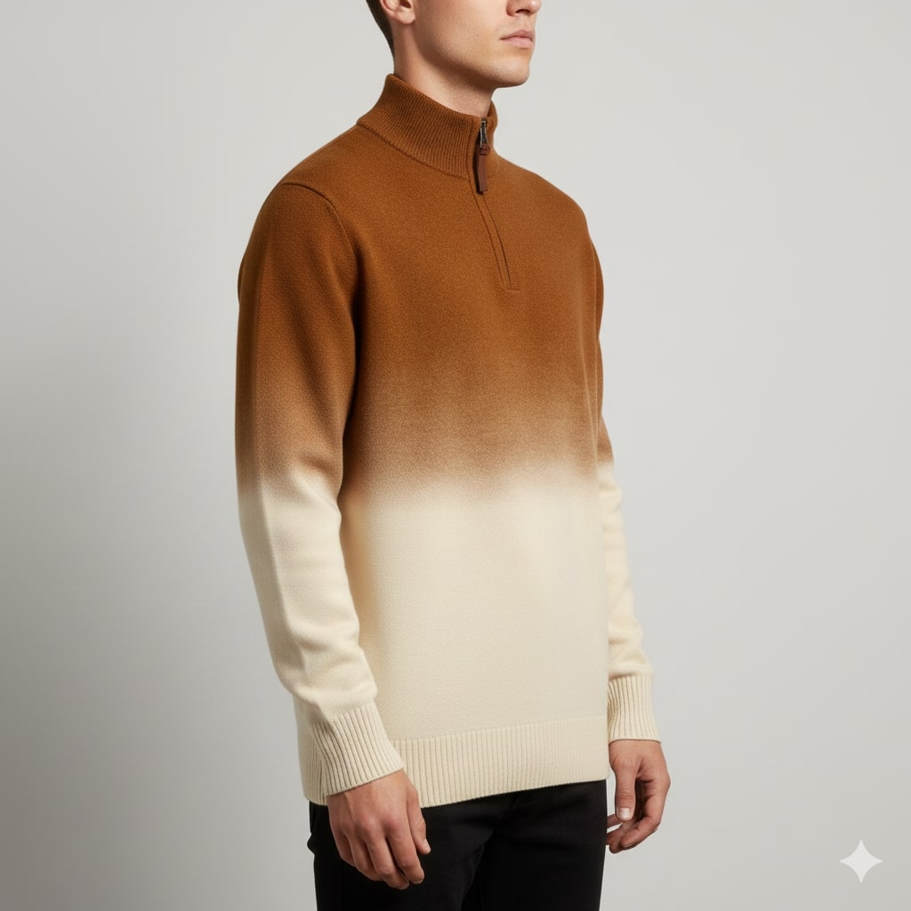 Hugo Men’s Wool Pullover – Gradient Ombre Quarter-Zip Sweater with Tailored Fit