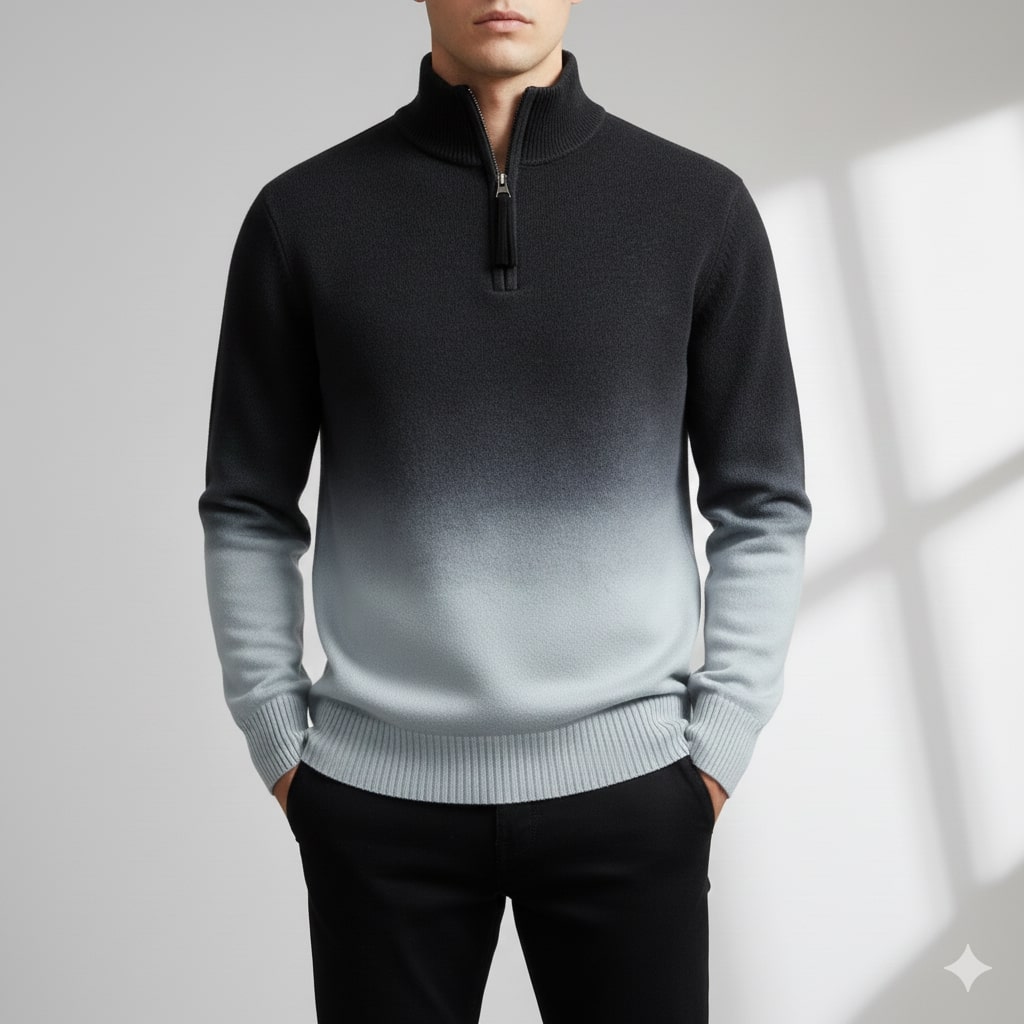 Hugo Men’s Wool Pullover – Gradient Ombre Quarter-Zip Sweater with Tailored Fit