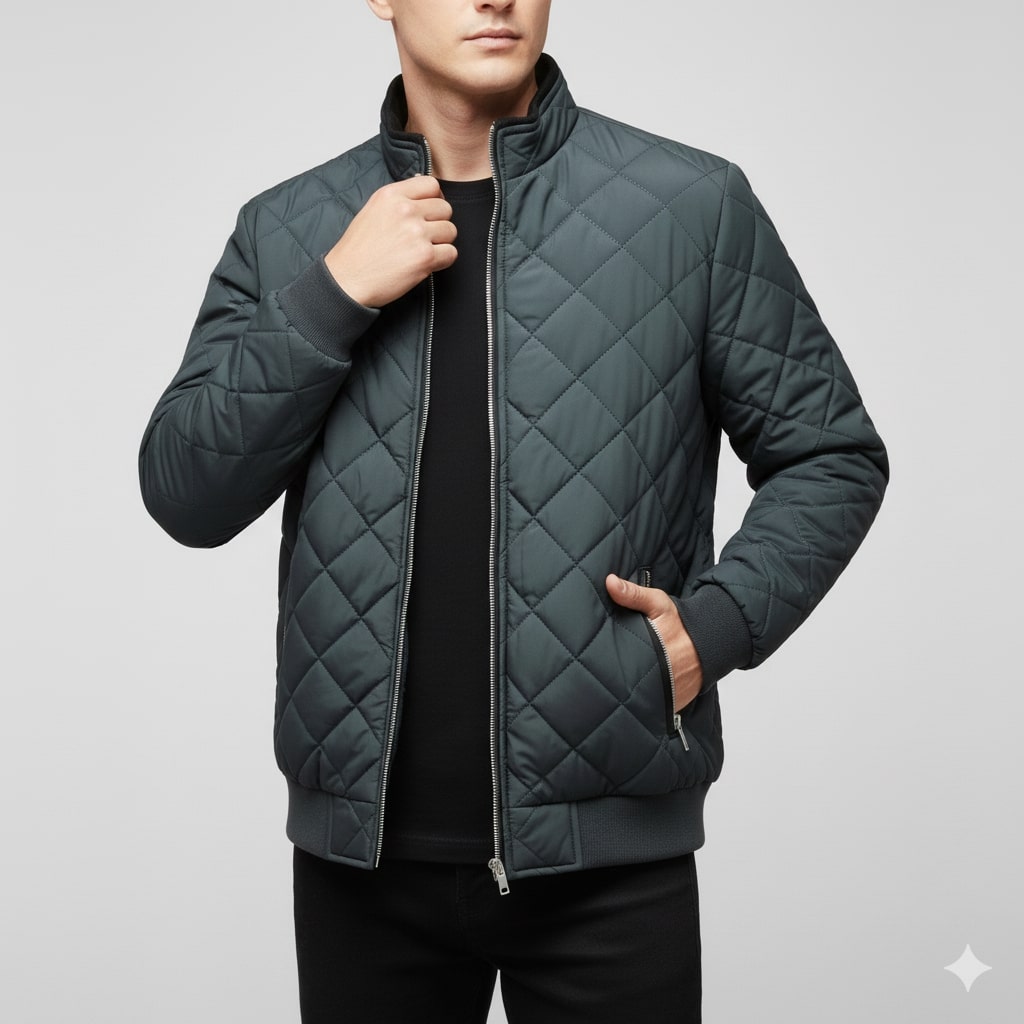 Roel Men’s Quilted Jacket – Diamond Quilted Fleece-Lined Zip-Up Jacket