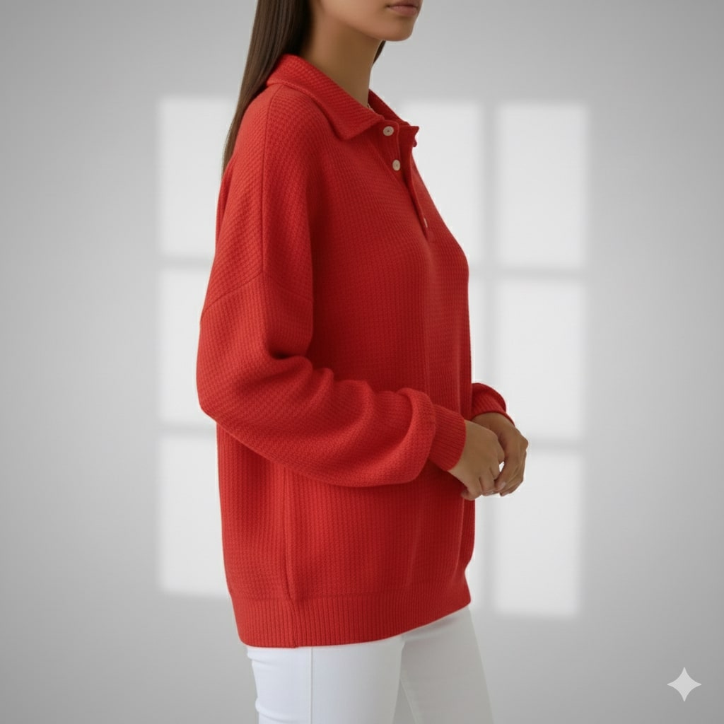 Angelina Women’s Knit Polo Sweater – Soft Ribbed Texture with Feminine Drape