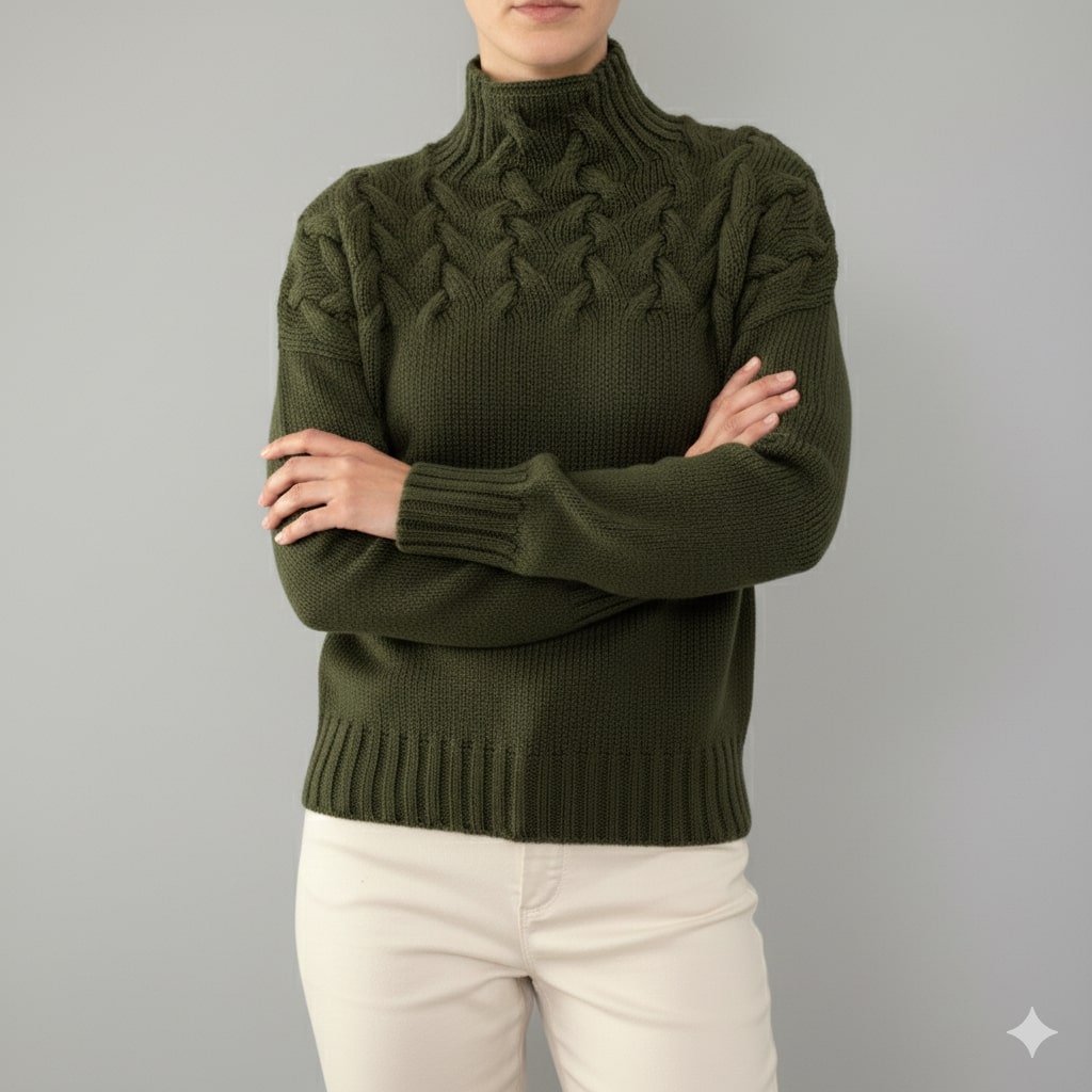 Yara Women’s Knit Jumper – Textured Soft High-Neck Pullover for Autumn