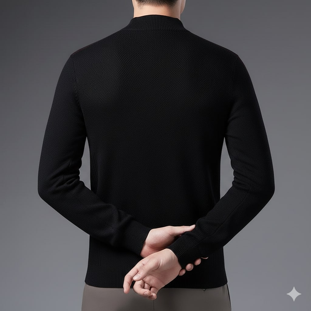 Finn Men’s Knit Sweater – Jacquard Knit Mock-Neck Pullover for Everyday Comfort