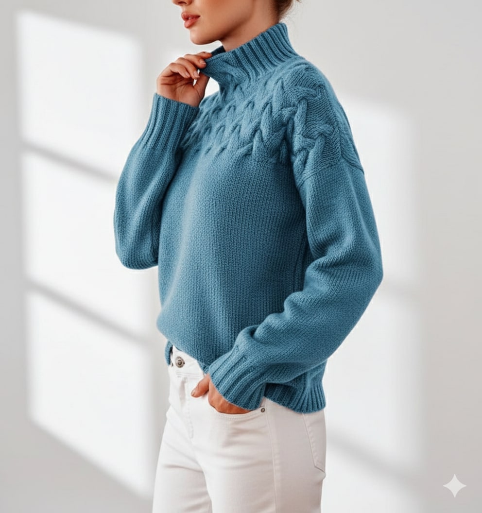 Yara Women’s Knit Jumper – Textured Soft High-Neck Pullover for Autumn