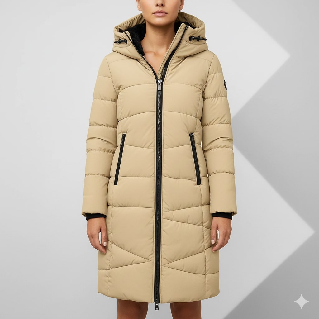 Livia Women’s Long Quilted Coat – Full-Length Warm Winter Jacket with Hood & Plush Lining