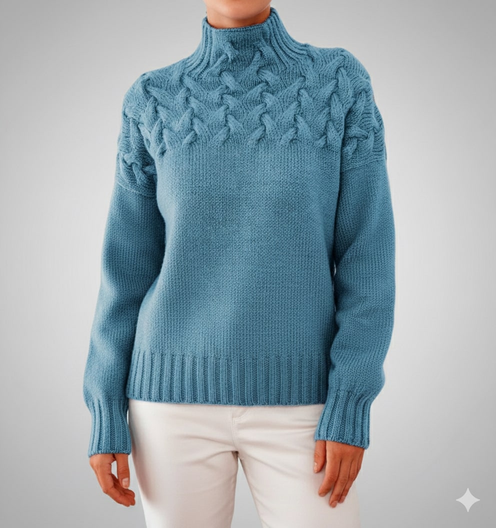 Yara Women’s Knit Jumper – Textured Soft High-Neck Pullover for Autumn