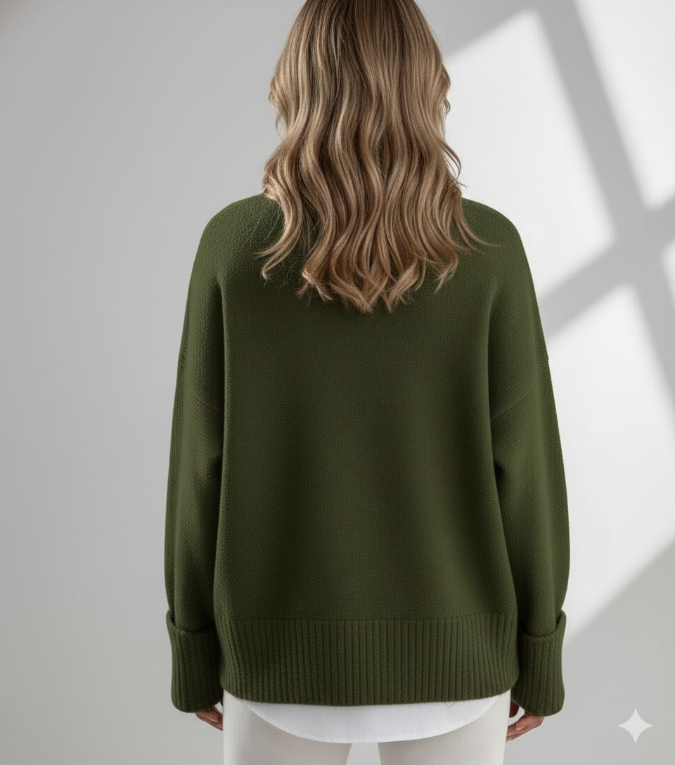 Theresa Women's Knit Sweater – Soft Relaxed-Fit Pullover with Wide Rib Cuffs