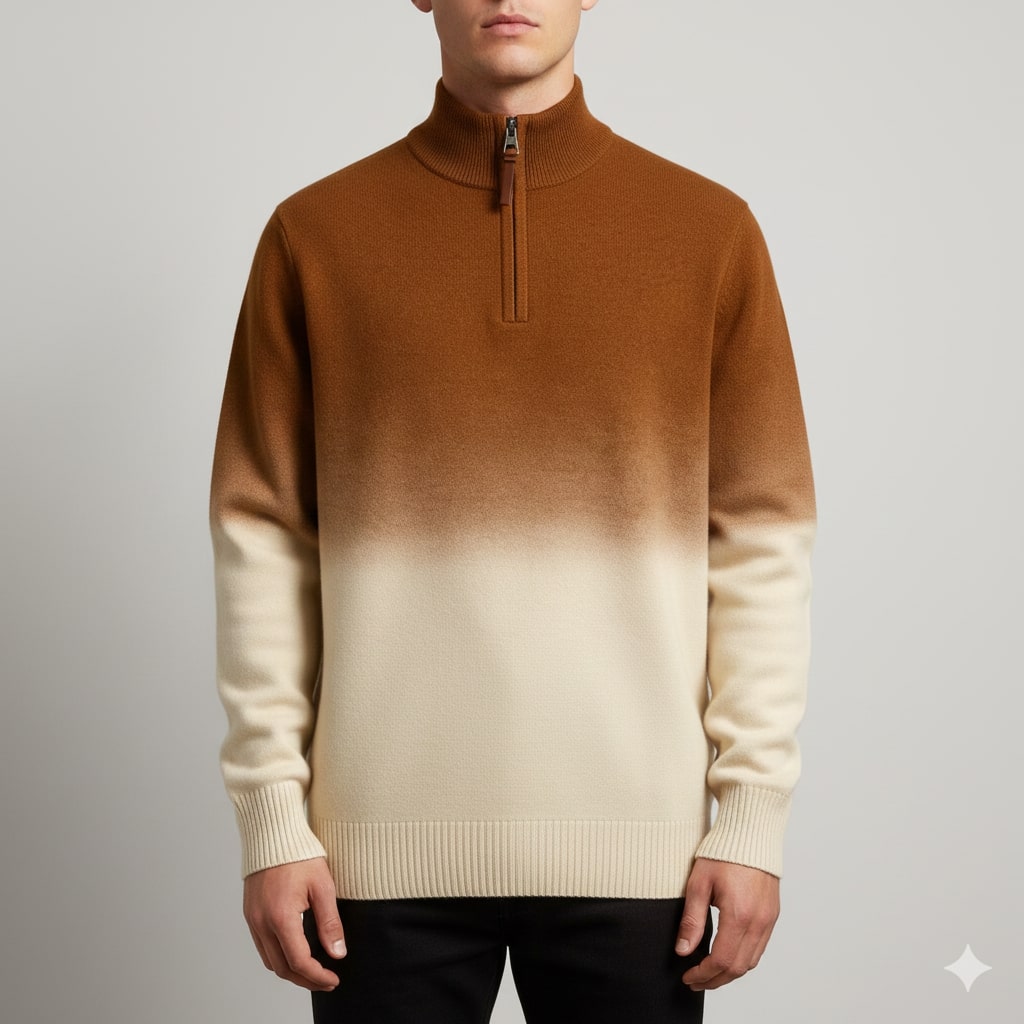 Hugo Men’s Wool Pullover – Gradient Ombre Quarter-Zip Sweater with Tailored Fit
