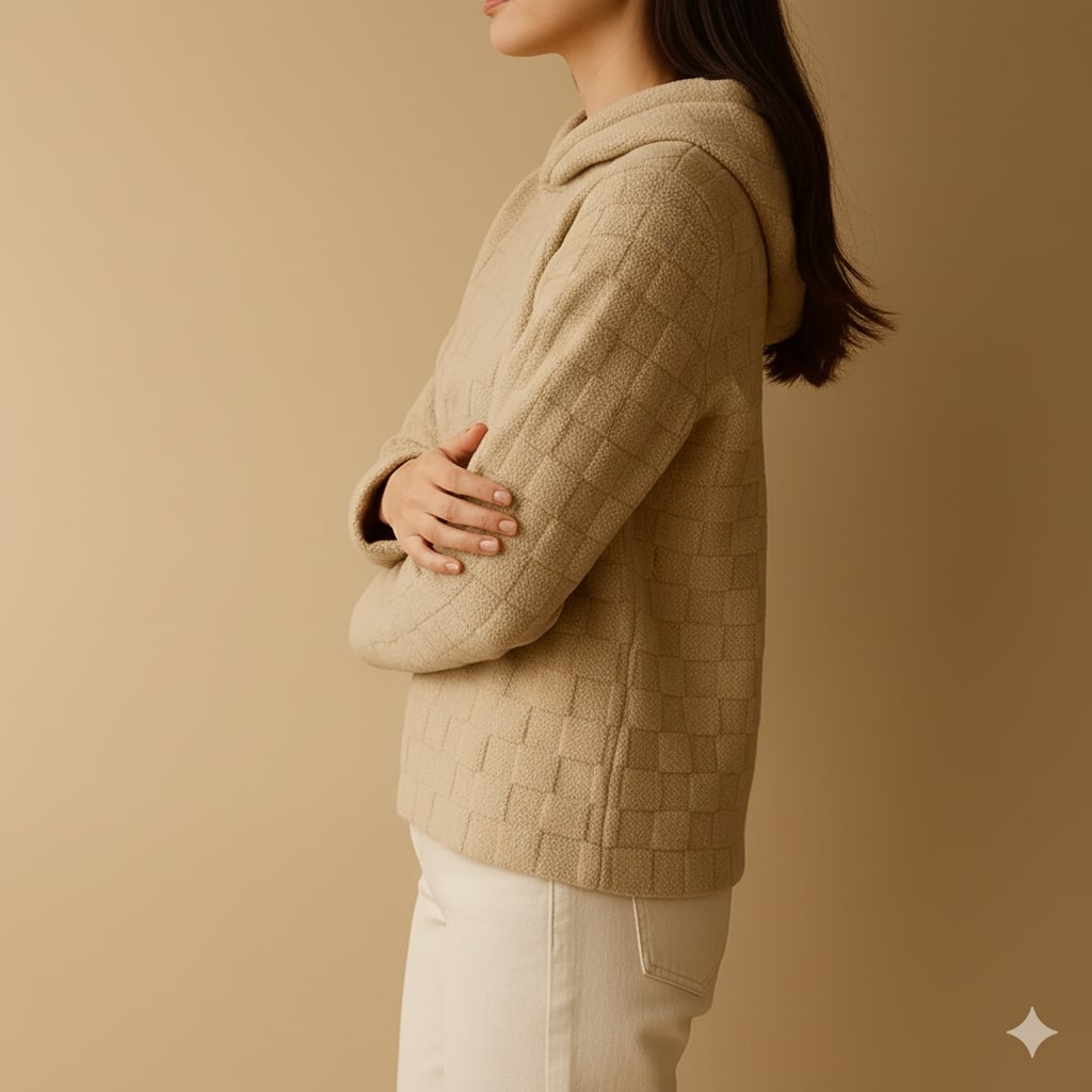 Bastien Unisex Fleece Hooded Jacket – Plush Check Texture in an Oversized Jacket