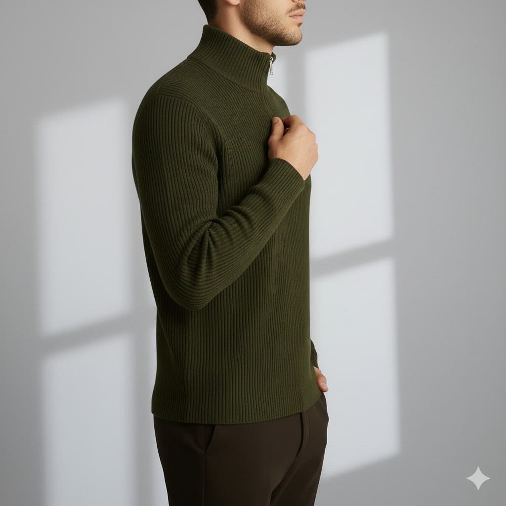 Soren Men’s Turtleneck Sweater – Warm Breathable Wool Knit Pullover with Structured Ribbed Collar