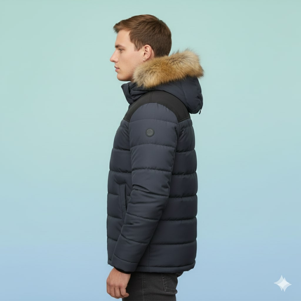 Santiago Men’s Hooded Jacket – Thick Fleece-Lined Winter Coat with Cotton Shell