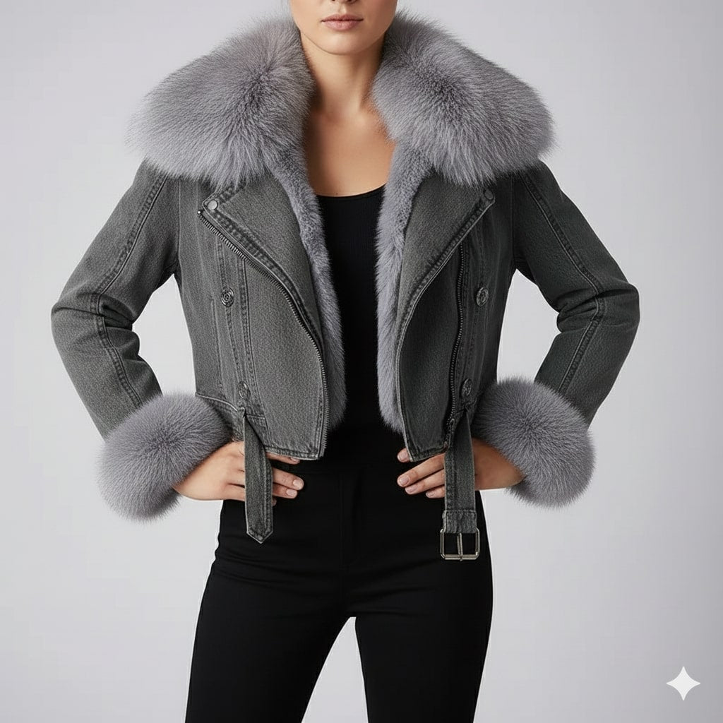 Zara Women's Denim Jacket – Soft Lined Women’s Jacket with Warm Fur Collar & Cuffs