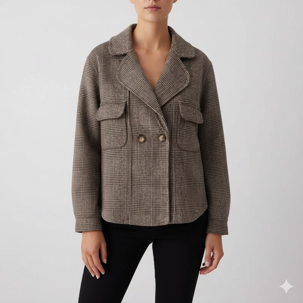 Chloé Women’s Plaid Wool Jacket – Double-Sided Wool with Cropped Jacket