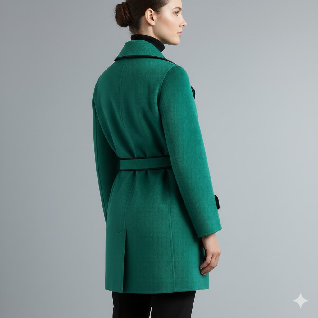 Adriana Women’s Wool Coat – Belted Coat with Contrast Trim & Warm Interior