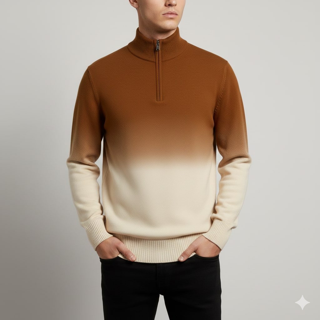 Hugo Men’s Wool Pullover – Gradient Ombre Quarter-Zip Sweater with Tailored Fit