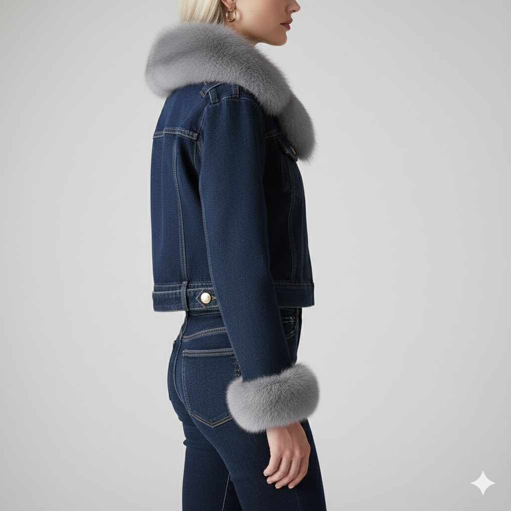 Zara Women's Denim Jacket – Soft Lined Women’s Jacket with Warm Fur Collar & Cuffs