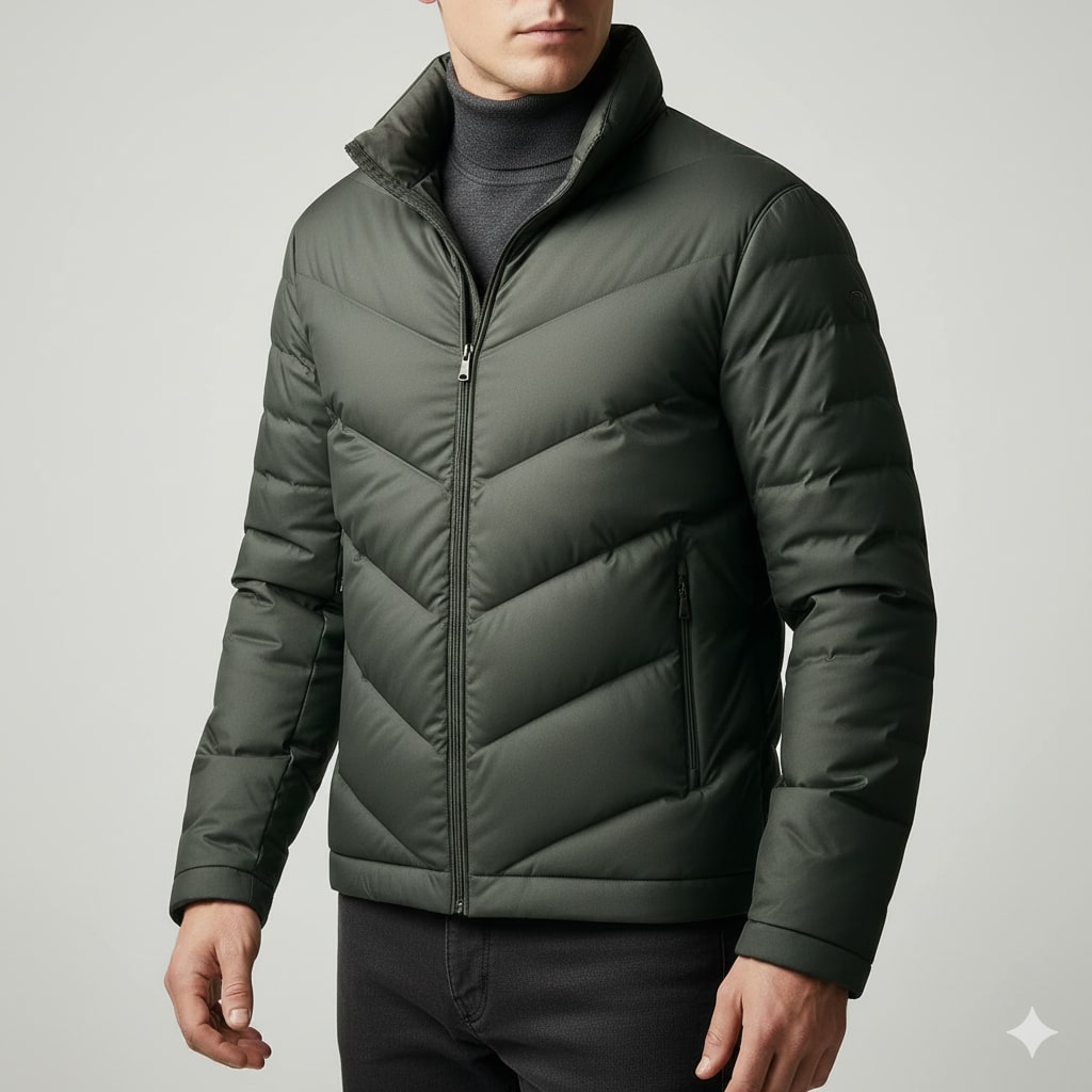 Alessandro Men’s Puffer Jacket – Lightweight Down Coat with Chevron Quilting