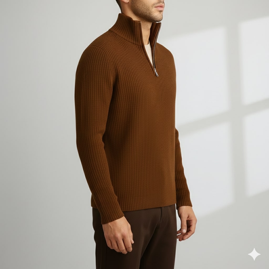 Soren Men’s Turtleneck Sweater – Warm Breathable Wool Knit Pullover with Structured Ribbed Collar