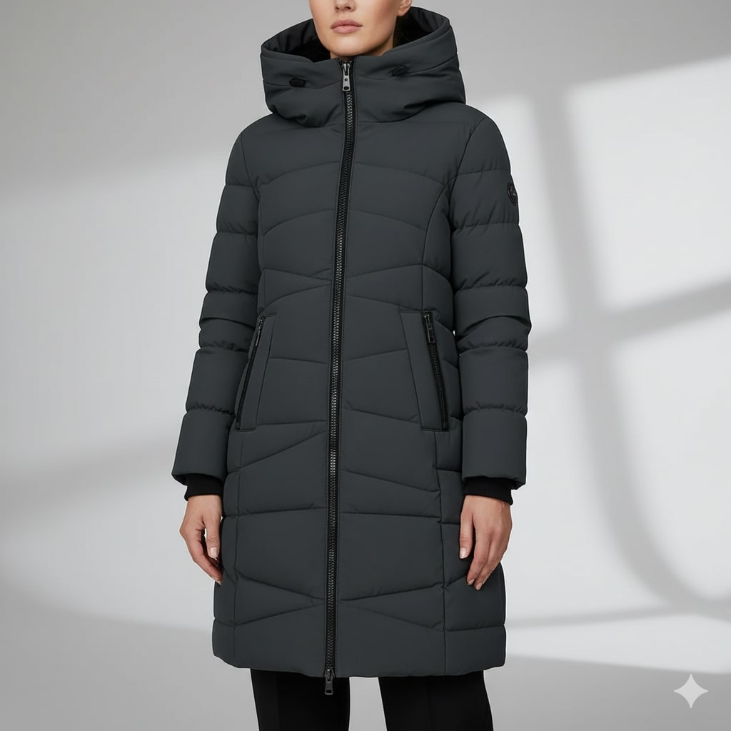Livia Women’s Long Quilted Coat – Full-Length Warm Winter Jacket with Hood & Plush Lining