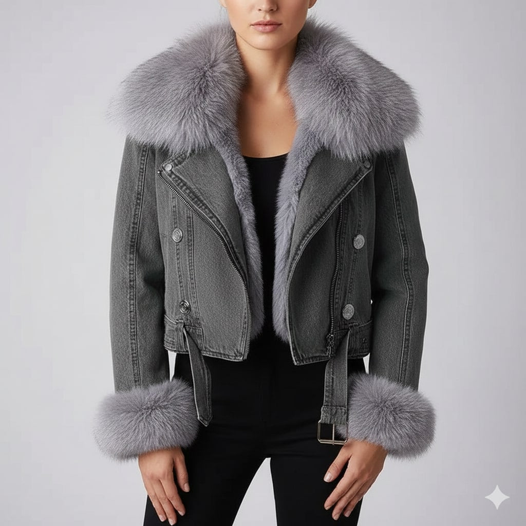 Zara Women's Denim Jacket – Soft Lined Women’s Jacket with Warm Fur Collar & Cuffs