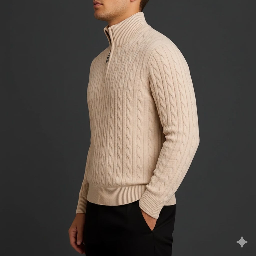 Haris Men’s Quarter-Zip Sweater – Wool-Blend Pullover with Ribbed Collar