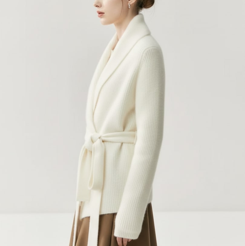 Alina Women’s Belted Cardigan – Soft  Wool Ribbed Knit with Waist Tie