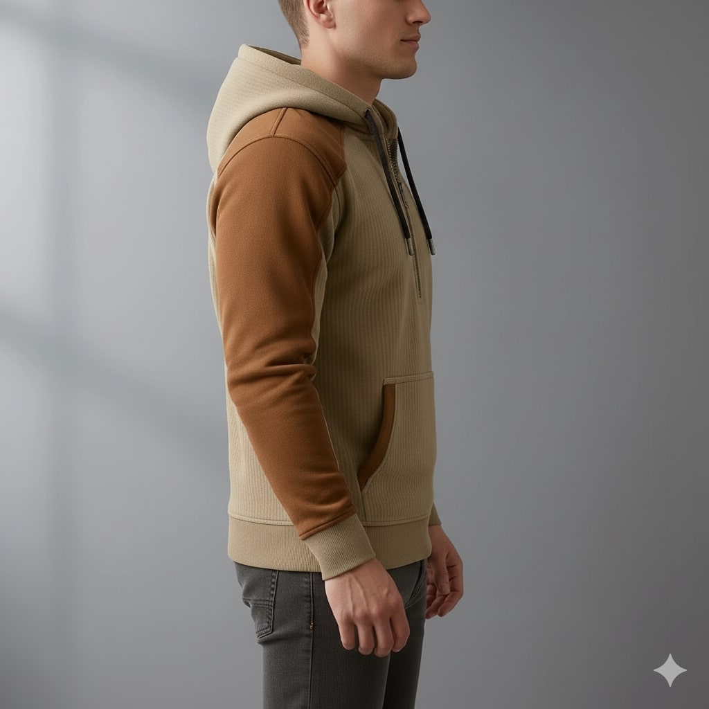 Carlos Men’s Quarter-Zip Hoodie – Corduroy Cotton Blend Sweatshirt with Contrast Panels