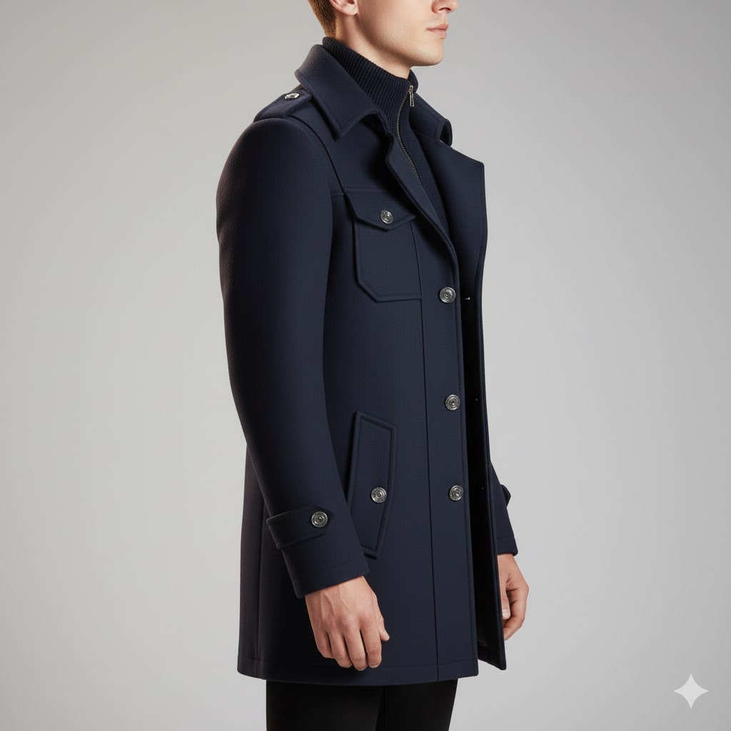 Orlando Men’s Wool Jacket – Wool Winter Coat with Tailored Collar & Utility Pocket