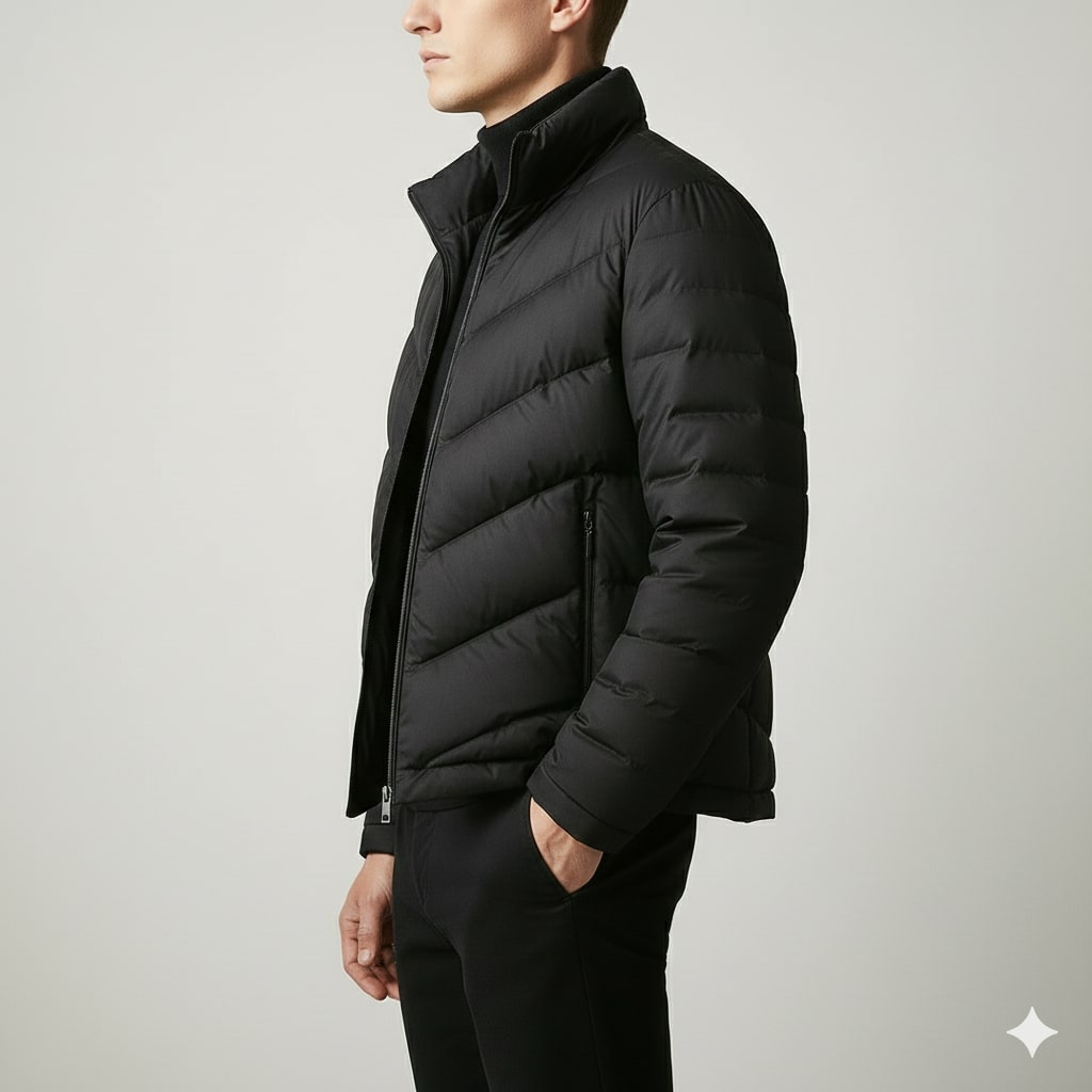 Alessandro Men’s Puffer Jacket – Lightweight Down Coat with Chevron Quilting