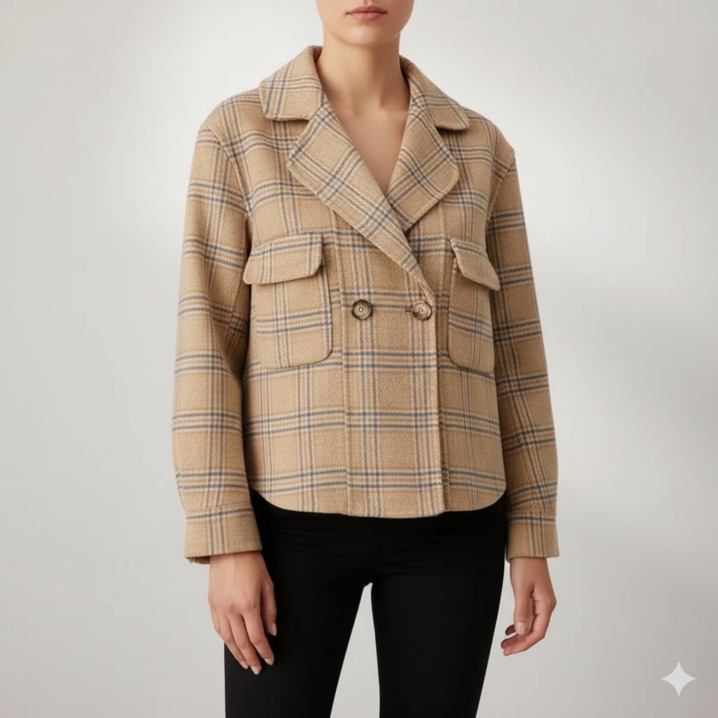 Chloé Women’s Plaid Wool Jacket – Double-Sided Wool with Cropped Jacket