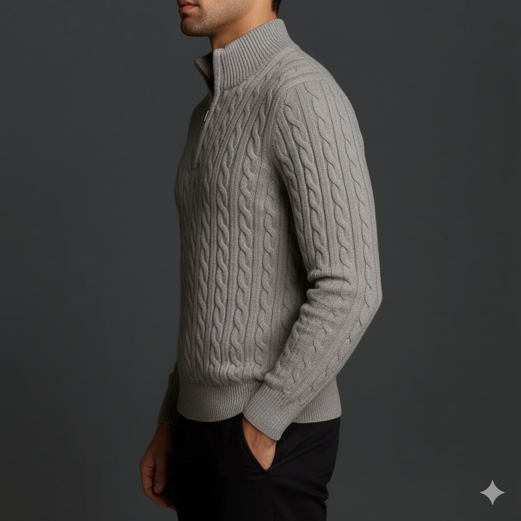 Haris Men’s Quarter-Zip Sweater – Wool-Blend Pullover with Ribbed Collar