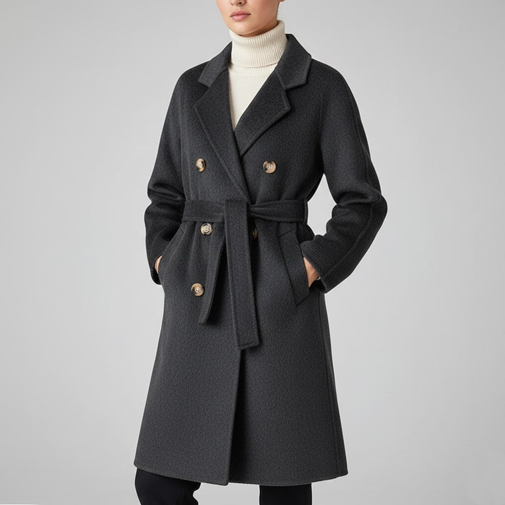 Camila Women’s Cashmere Wrap Coat – Double-Breasted Wool Outerwear with Belted Waist