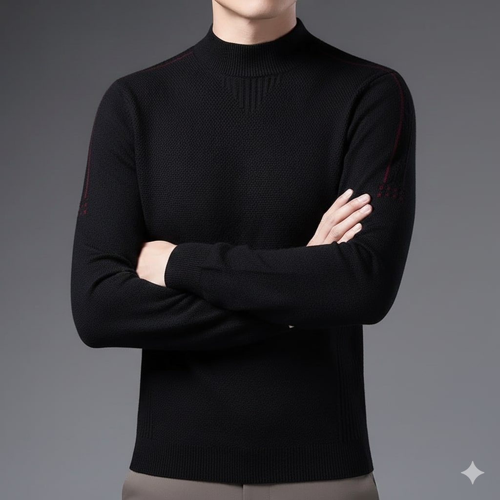 Finn Men’s Knit Sweater – Jacquard Knit Mock-Neck Pullover for Everyday Comfort
