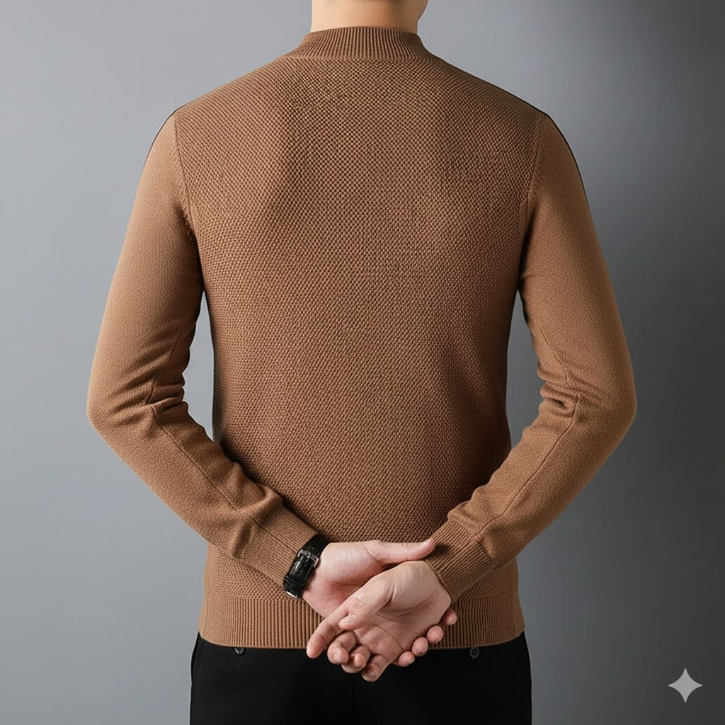 Finn Men’s Knit Sweater – Jacquard Knit Mock-Neck Pullover for Everyday Comfort