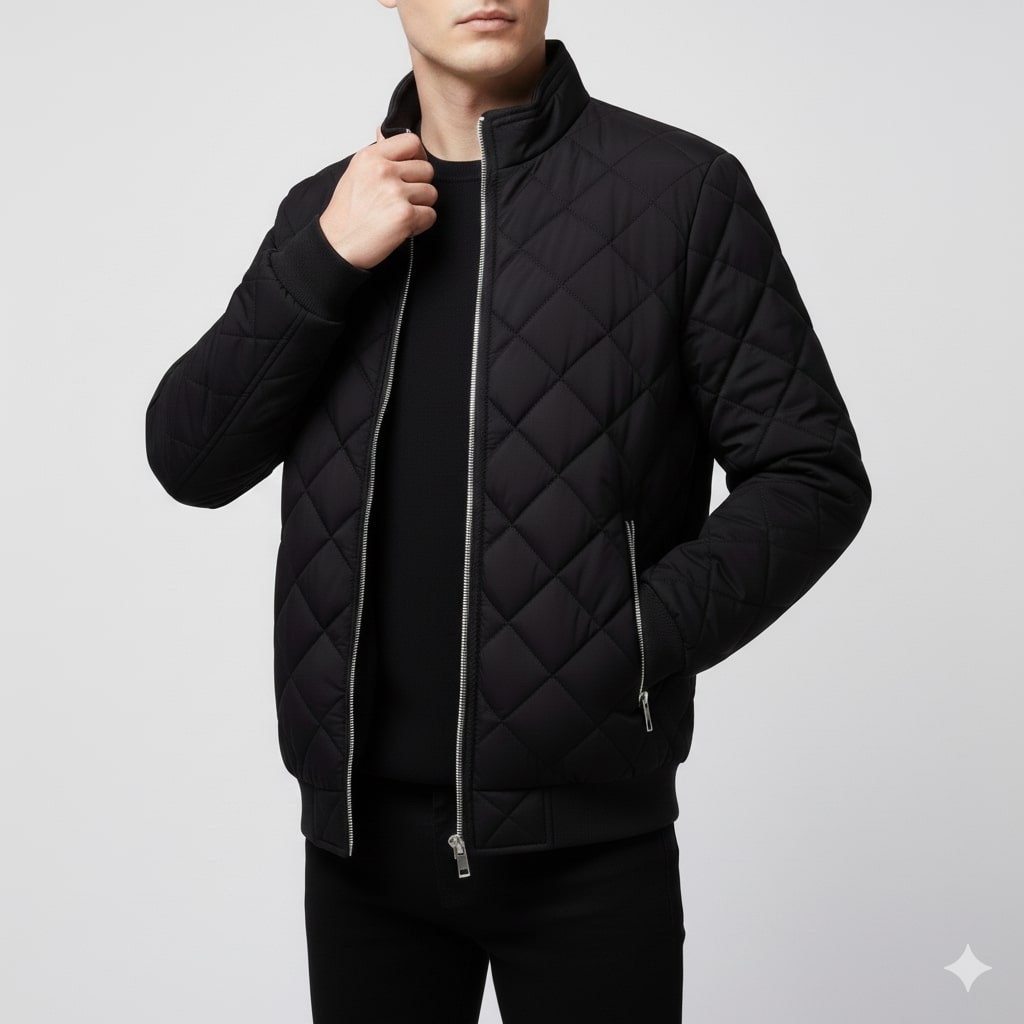 Roel Men’s Quilted Jacket – Diamond Quilted Fleece-Lined Zip-Up Jacket