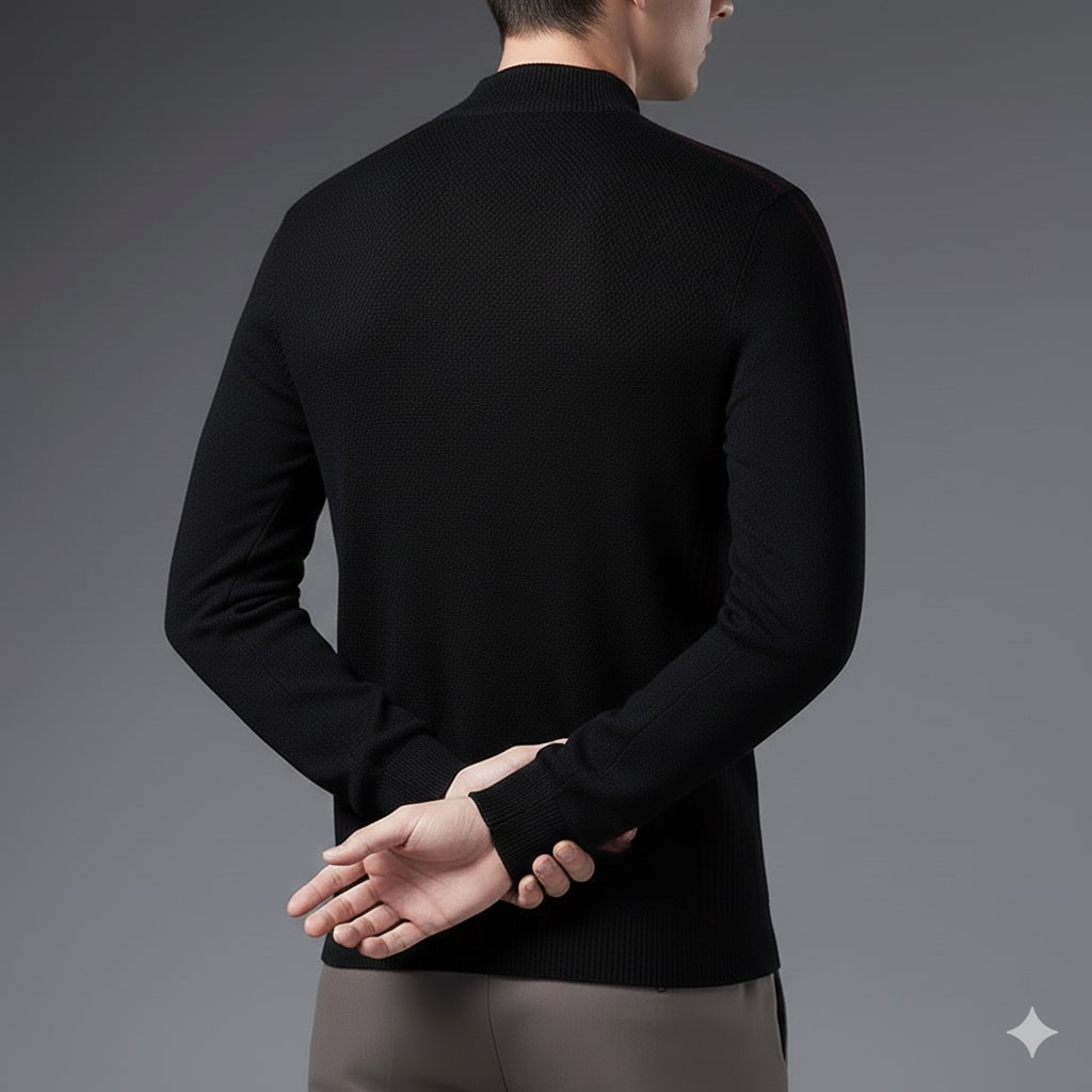 Finn Men’s Knit Sweater – Jacquard Knit Mock-Neck Pullover for Everyday Comfort