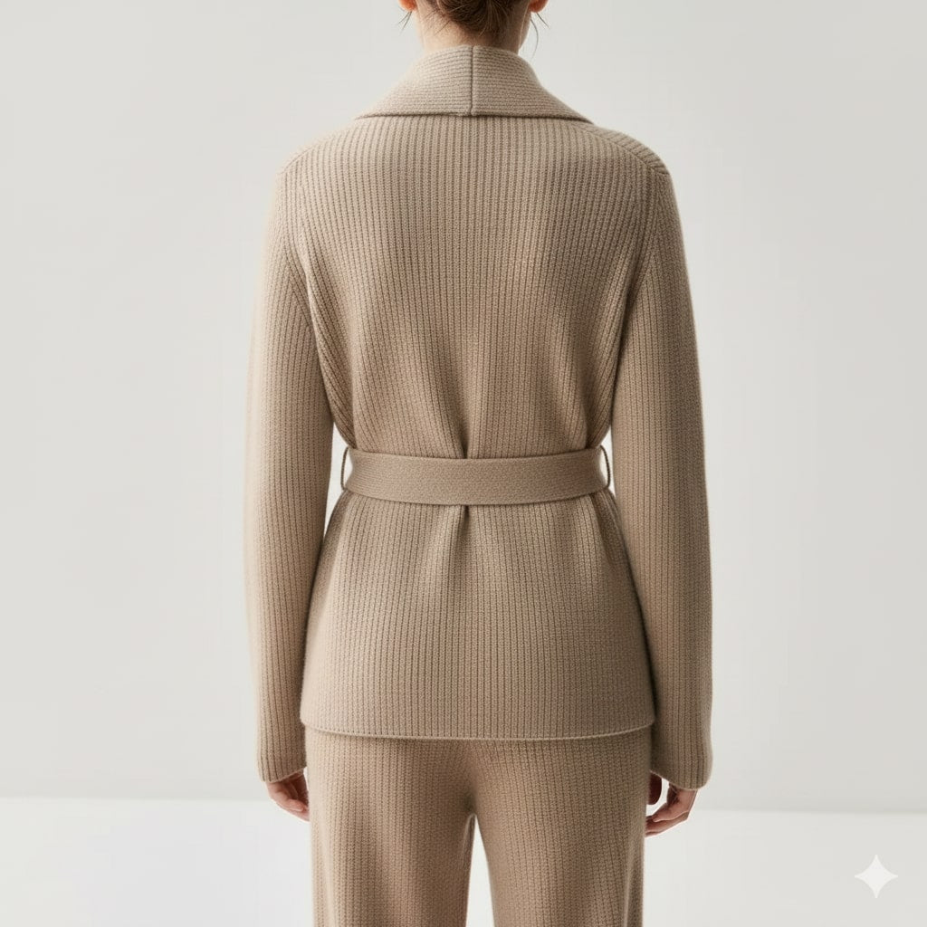 Alina Women’s Belted Cardigan – Soft  Wool Ribbed Knit with Waist Tie