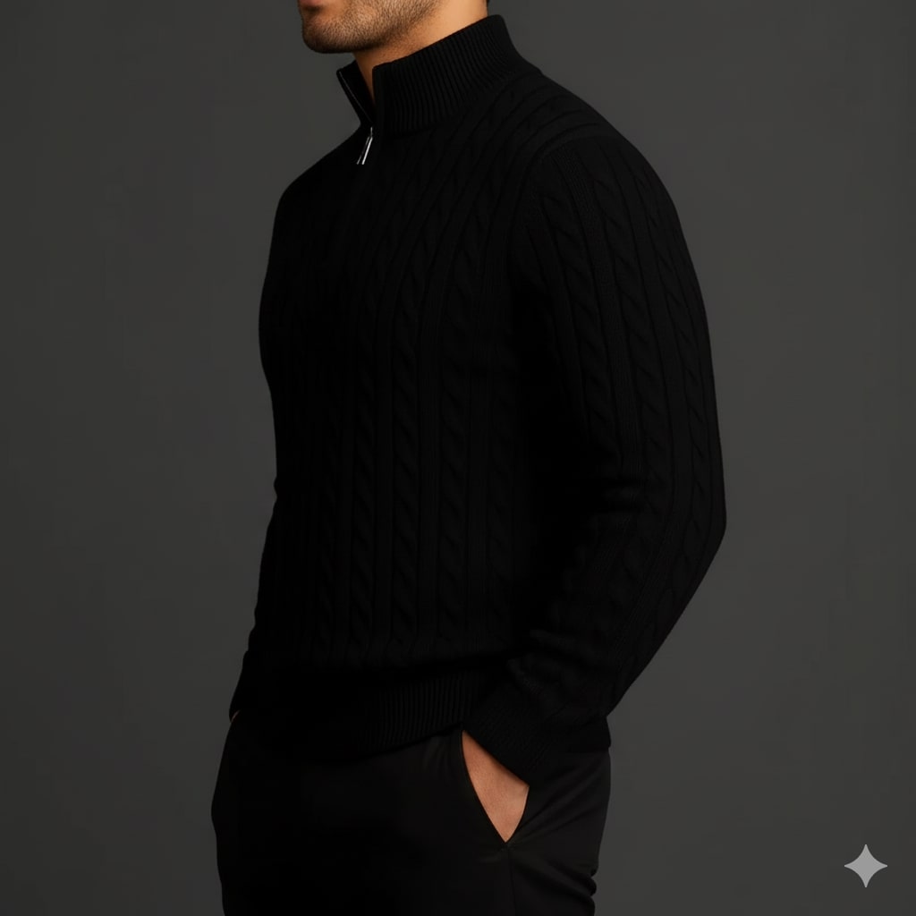 Haris Men’s Quarter-Zip Sweater – Wool-Blend Pullover with Ribbed Collar