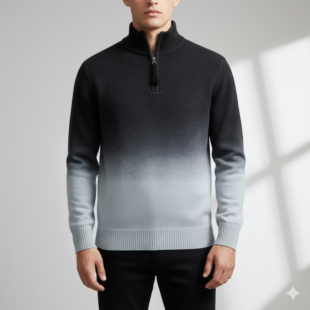 Hugo Men’s Wool Pullover – Gradient Ombre Quarter-Zip Sweater with Tailored Fit