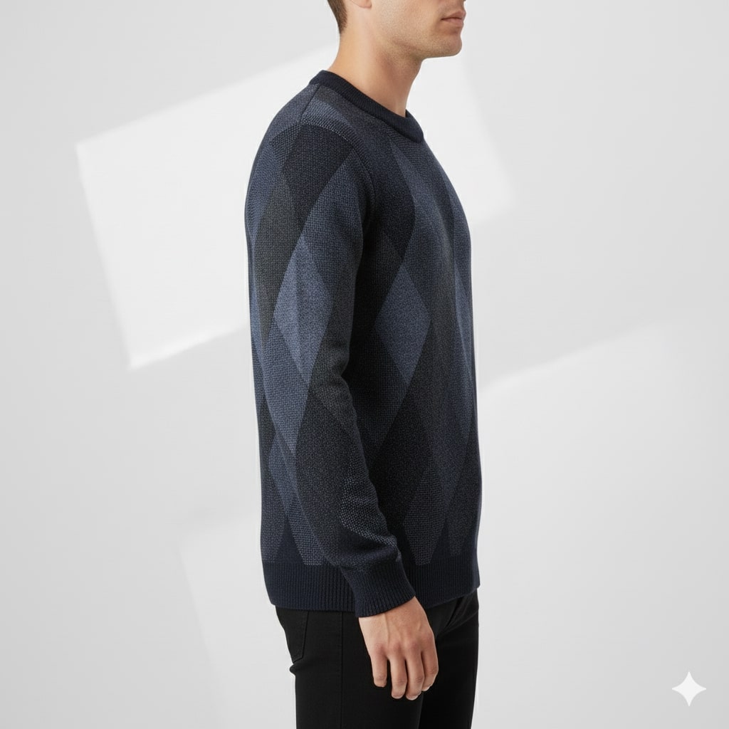 Caleb Men’s Knit Sweater – Premium Wool-Blend Argyle Crewneck Pullover
