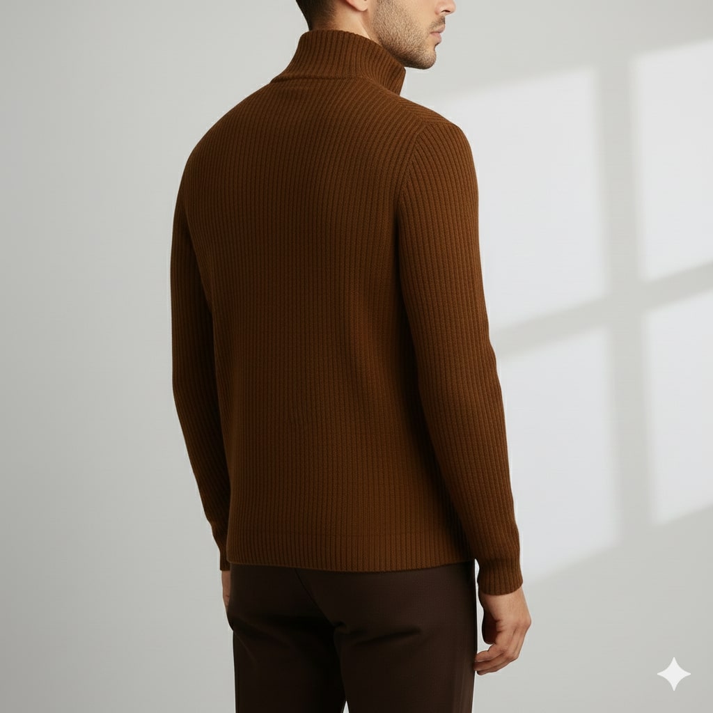 Soren Men’s Turtleneck Sweater – Warm Breathable Wool Knit Pullover with Structured Ribbed Collar